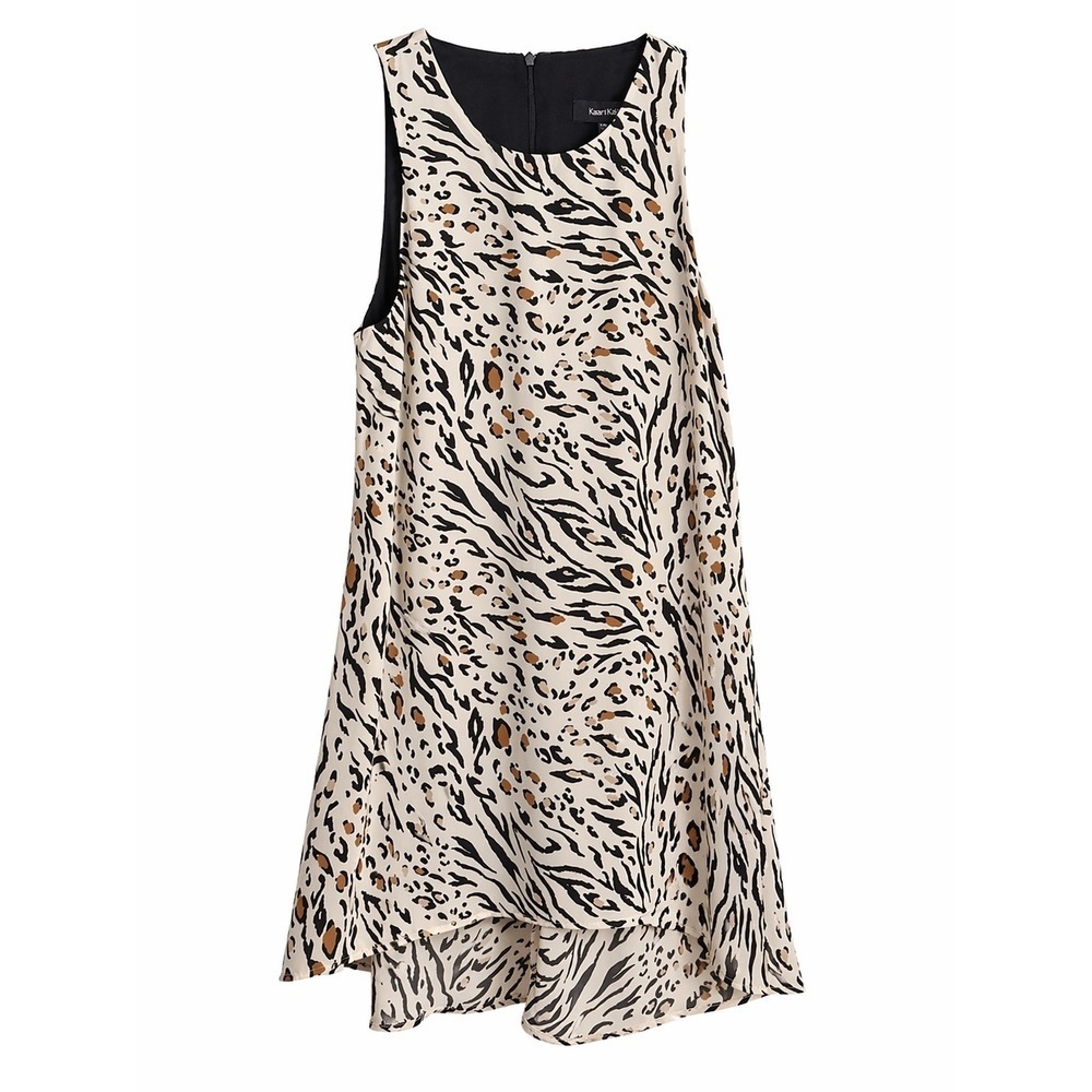 Karen Kane Animal Print Hi-Low Dress Size S Sleeveless USA Made Flowy